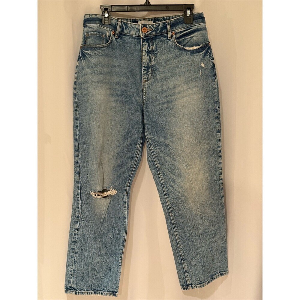 Old Navy Jeans Womens Size 30 Blue Light Wash High Rise Straight Leg Distressed - Picture 1 of 13